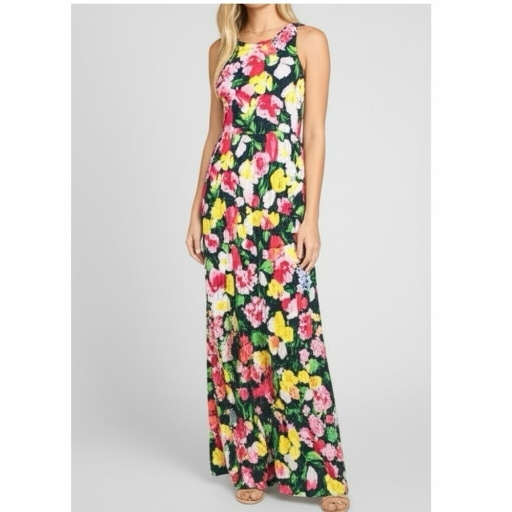 Beeson River Garden Flower Floral Slit Maxi Dress Slimming Silhouette Sleeveless